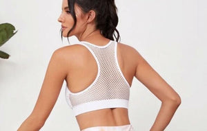 White fishnet back panel sports bra – LaDiosa Sportswear